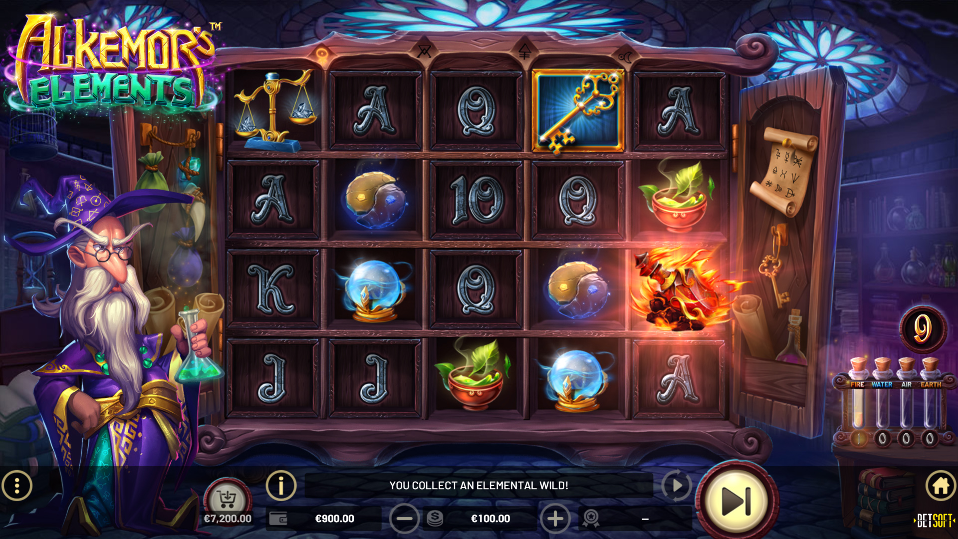 Alkemors Elements gameplay featuring elemental spells and bonuses