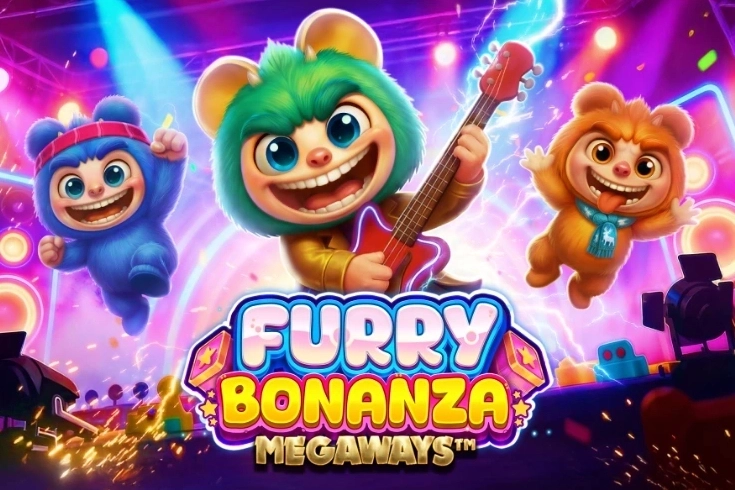 Furry Bonanza slot game screen showing vibrant graphics