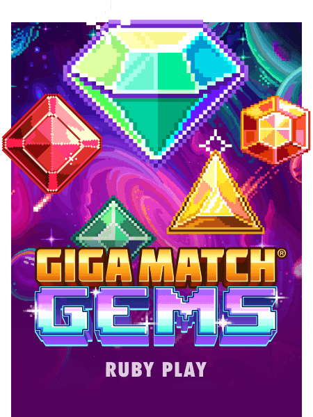 Giga Match Gems game interface showcasing vibrant gems and game features.