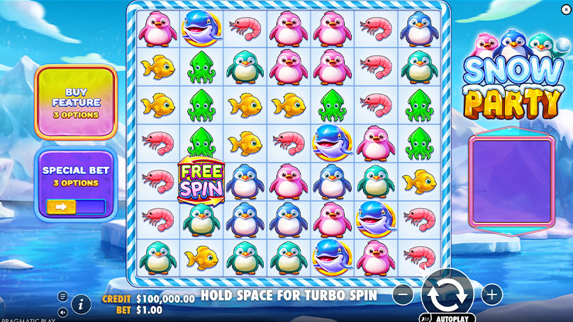 Player winning big in a Snow Party casino slot game